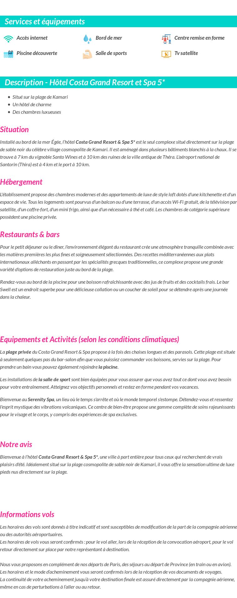 Détails du séjour