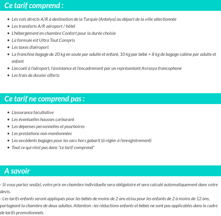 Conditions tarifaires