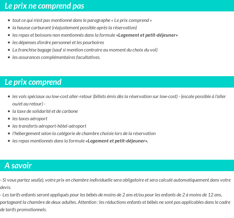 Conditions tarifaires