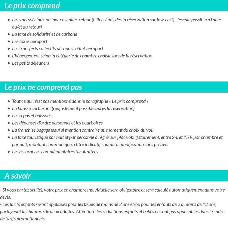 Conditions tarifaires