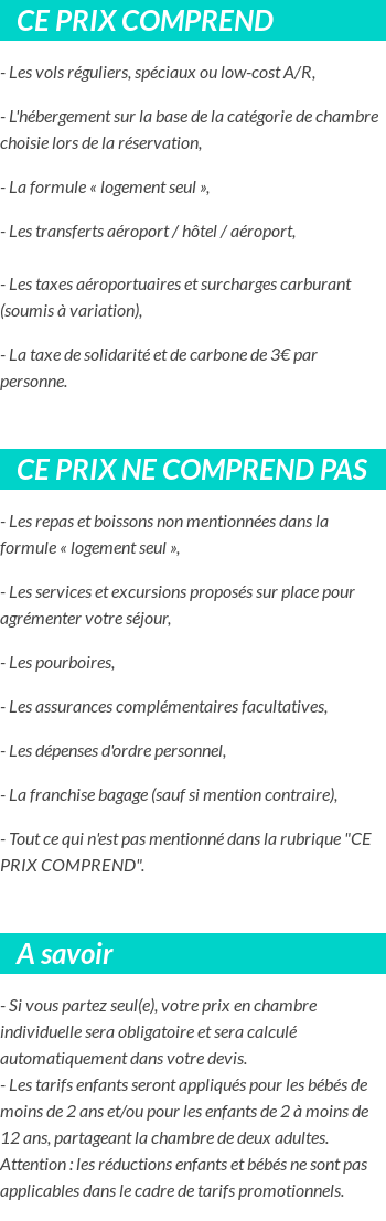Conditions tarifaires