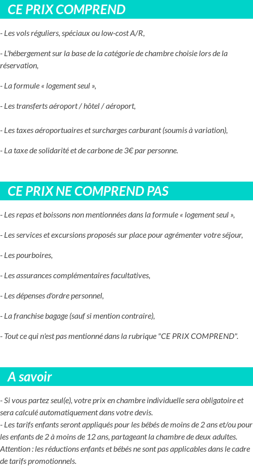 Conditions tarifaires