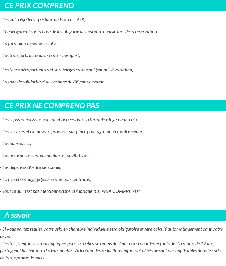 Conditions tarifaires