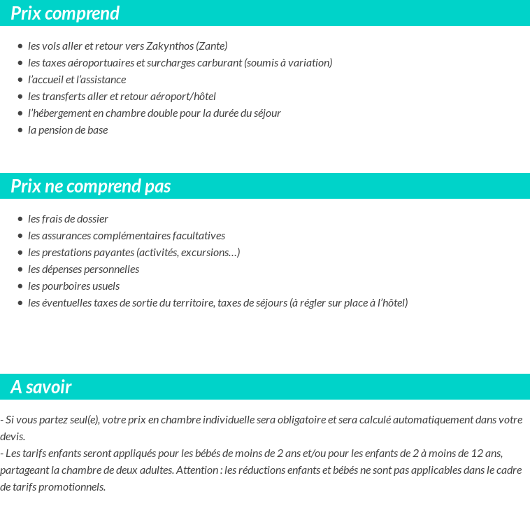 Conditions tarifaires