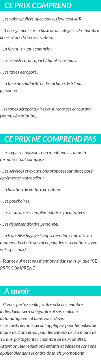 Conditions tarifaires