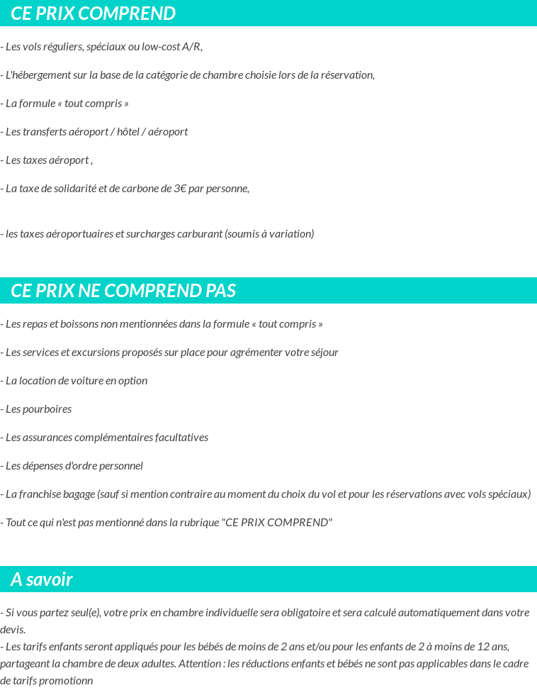 Conditions tarifaires