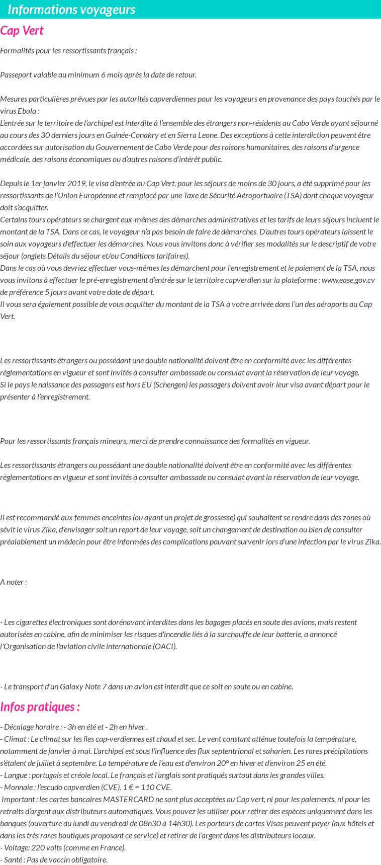 Formalités et infos voyageurs