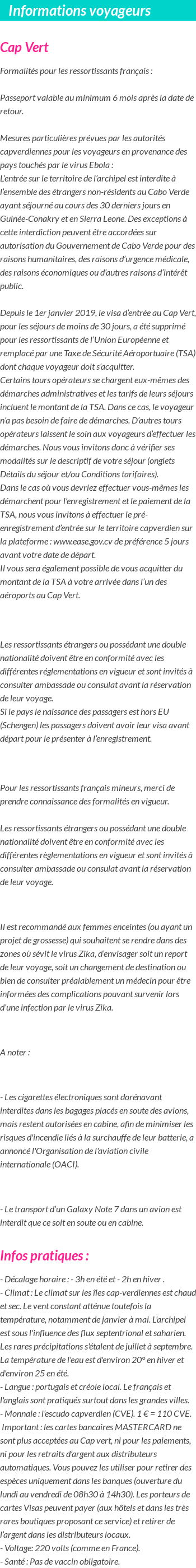 Formalités et infos voyageurs