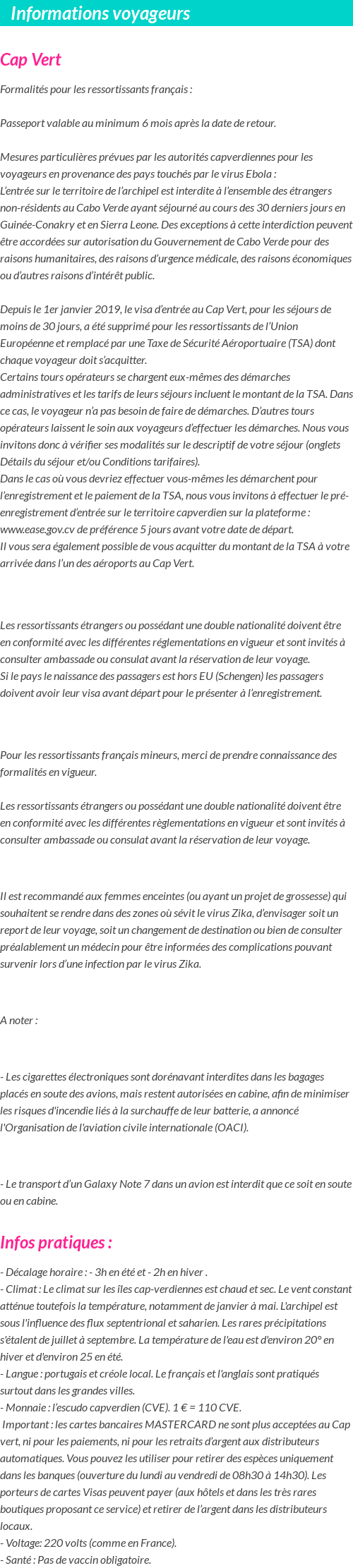 Formalités et infos voyageurs