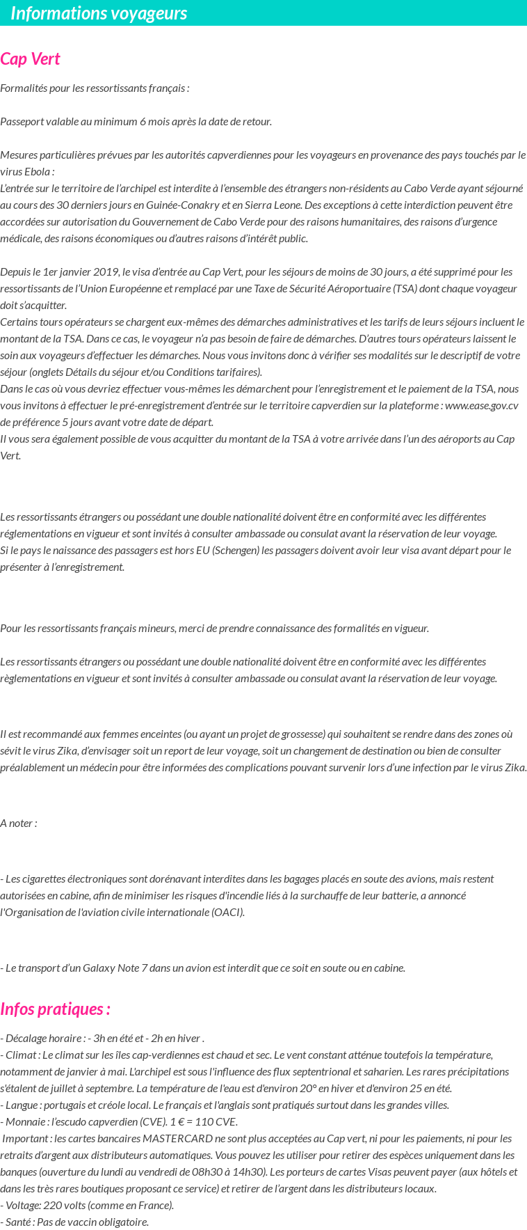 Formalités et infos voyageurs
