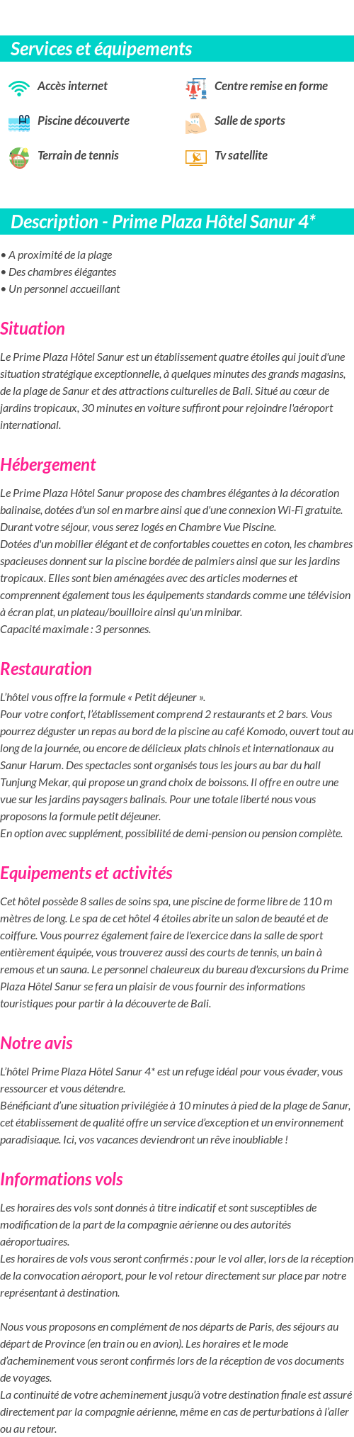 Détails du séjour