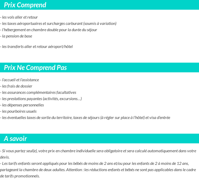 Conditions tarifaires
