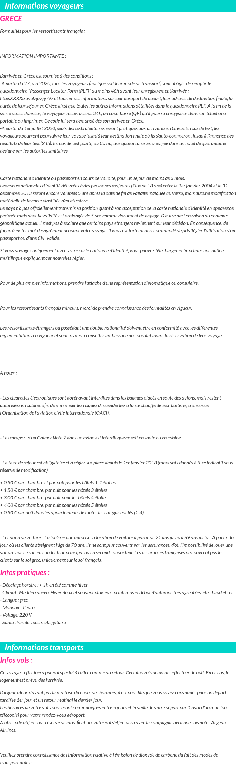 Formalités et infos voyageurs