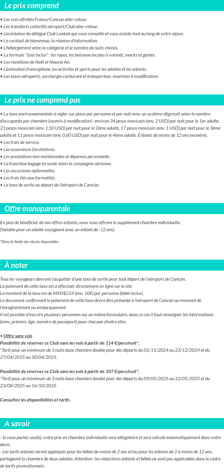Conditions tarifaires