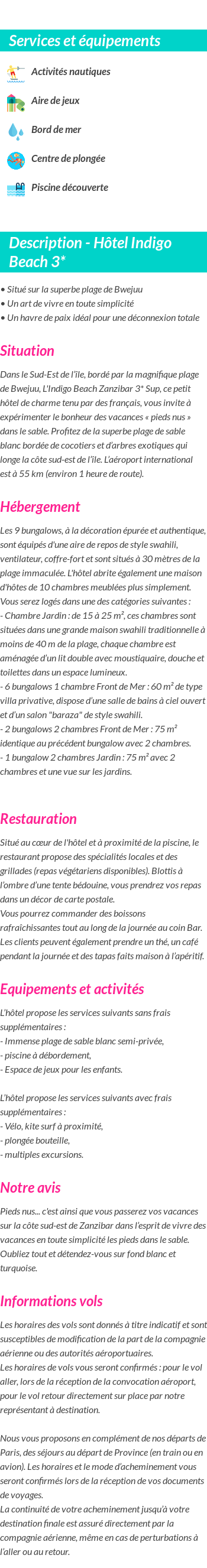Détails du séjour