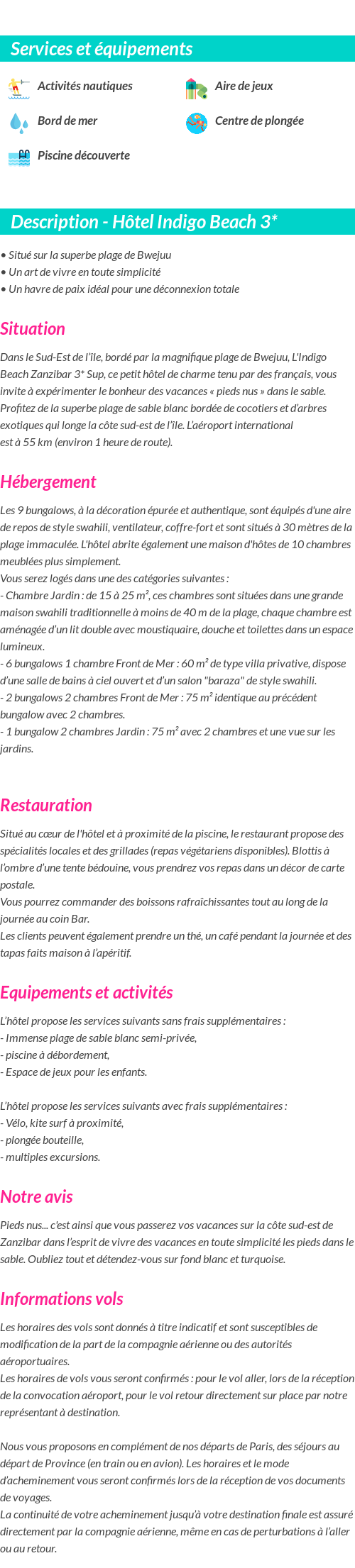 Détails du séjour