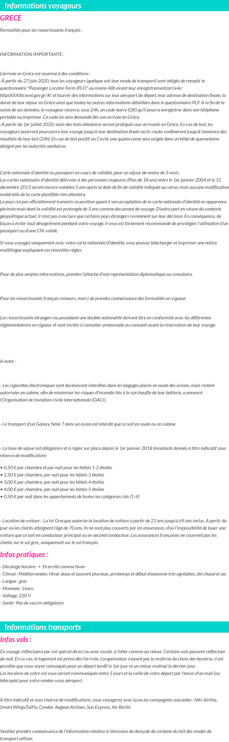 Formalités et infos voyageurs