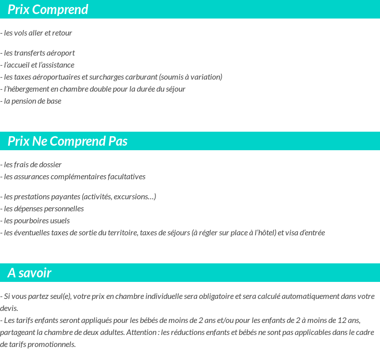 Conditions tarifaires
