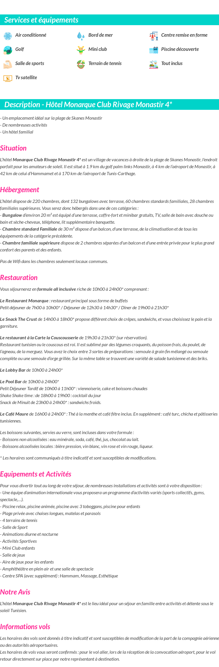 Détails du séjour