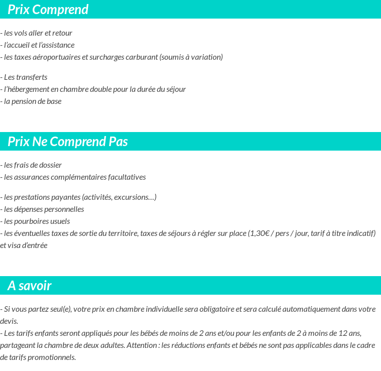 Conditions tarifaires