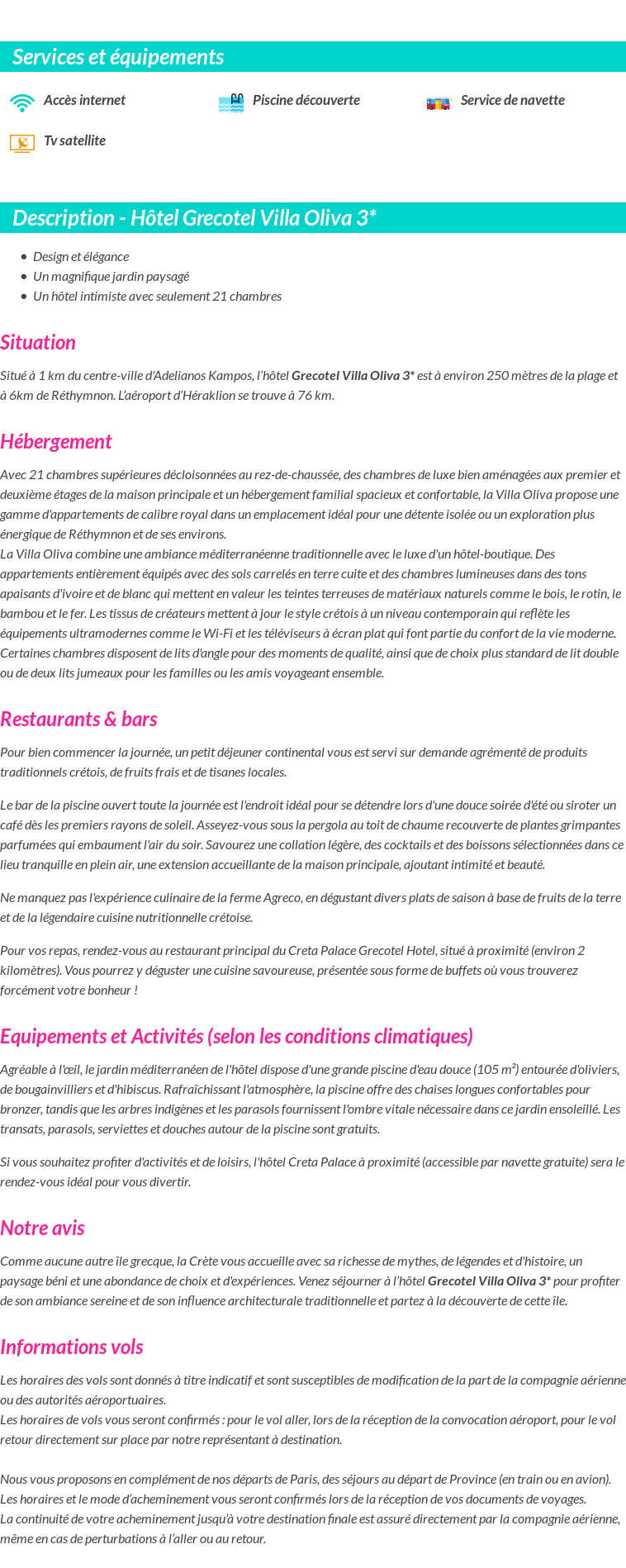Détails du séjour