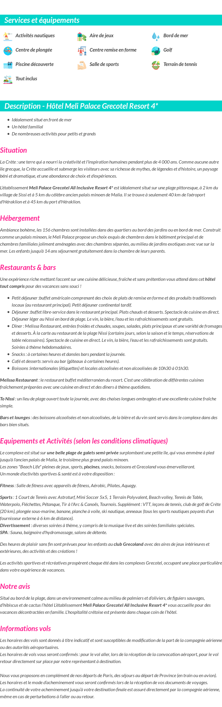 Détails du séjour
