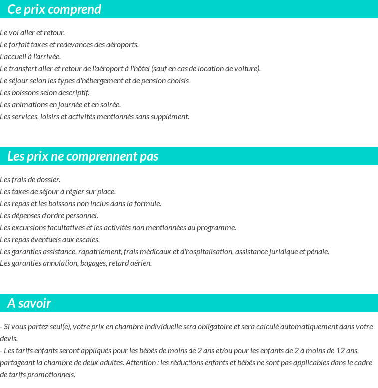 Conditions tarifaires