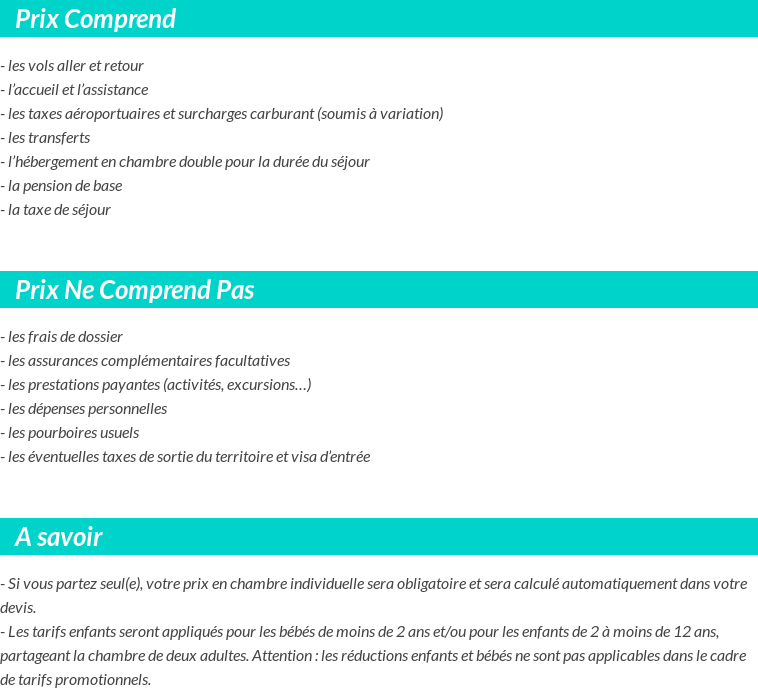 Conditions tarifaires