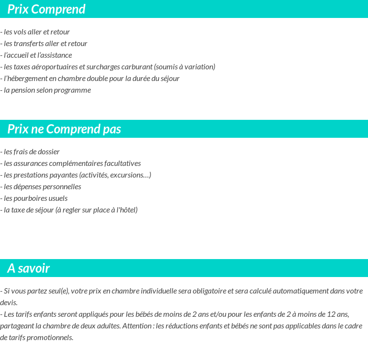 Conditions tarifaires