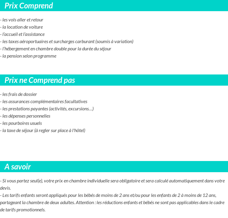 Conditions tarifaires