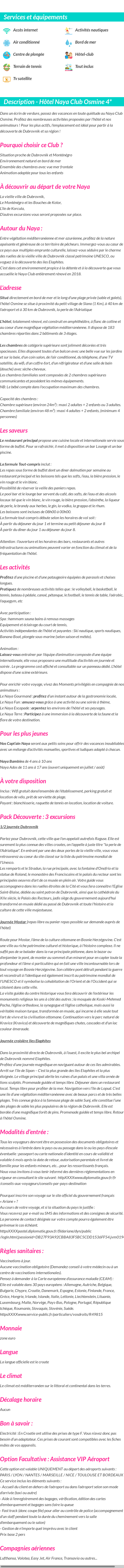 Détails du séjour