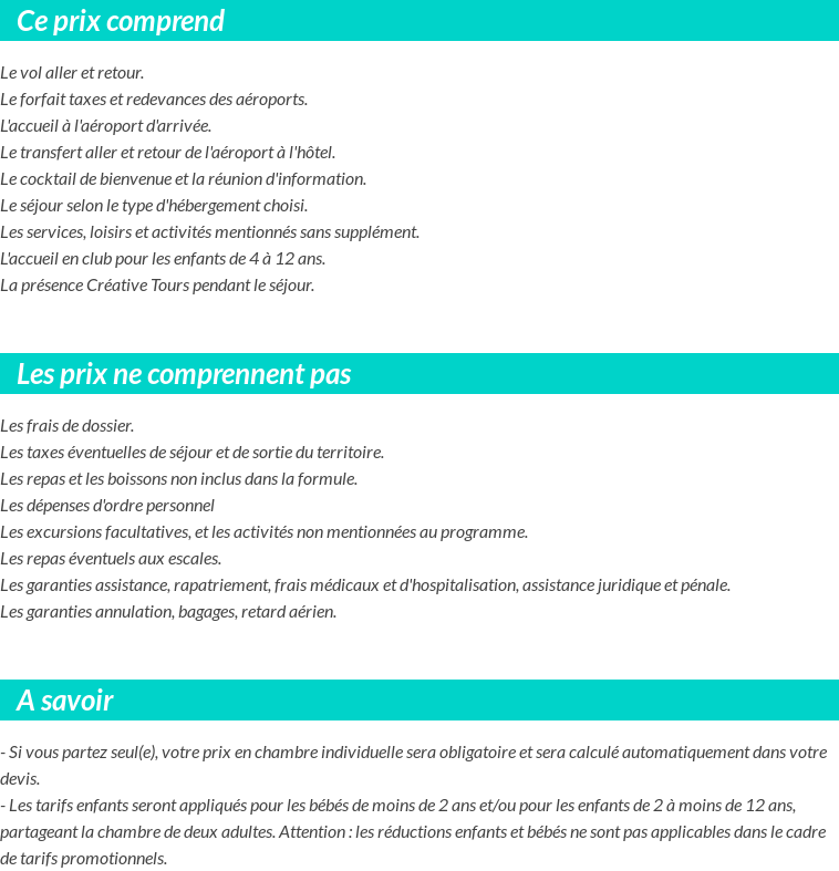 Conditions tarifaires