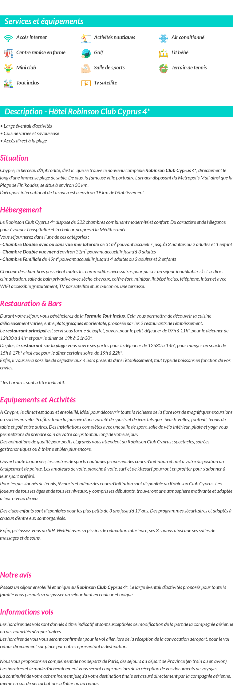 Détails du séjour