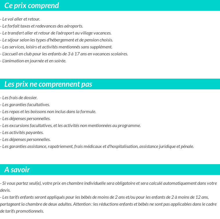 Conditions tarifaires