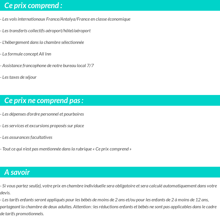 Conditions tarifaires