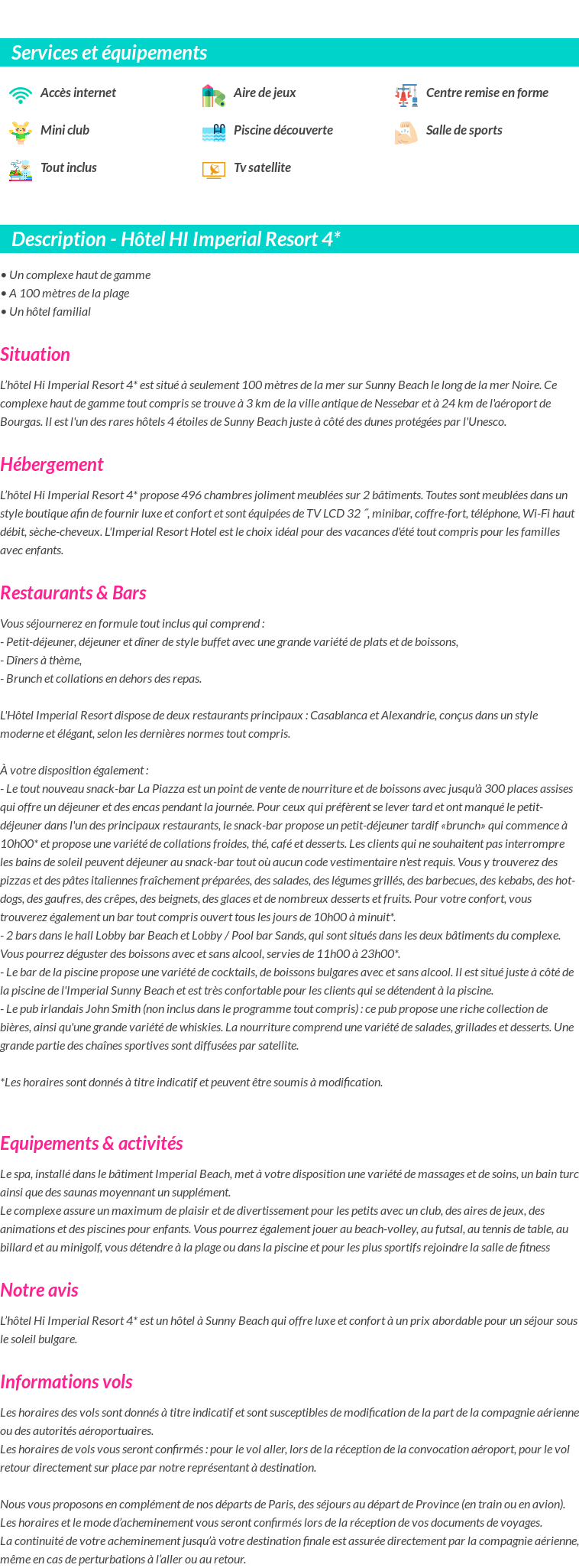 Détails du séjour