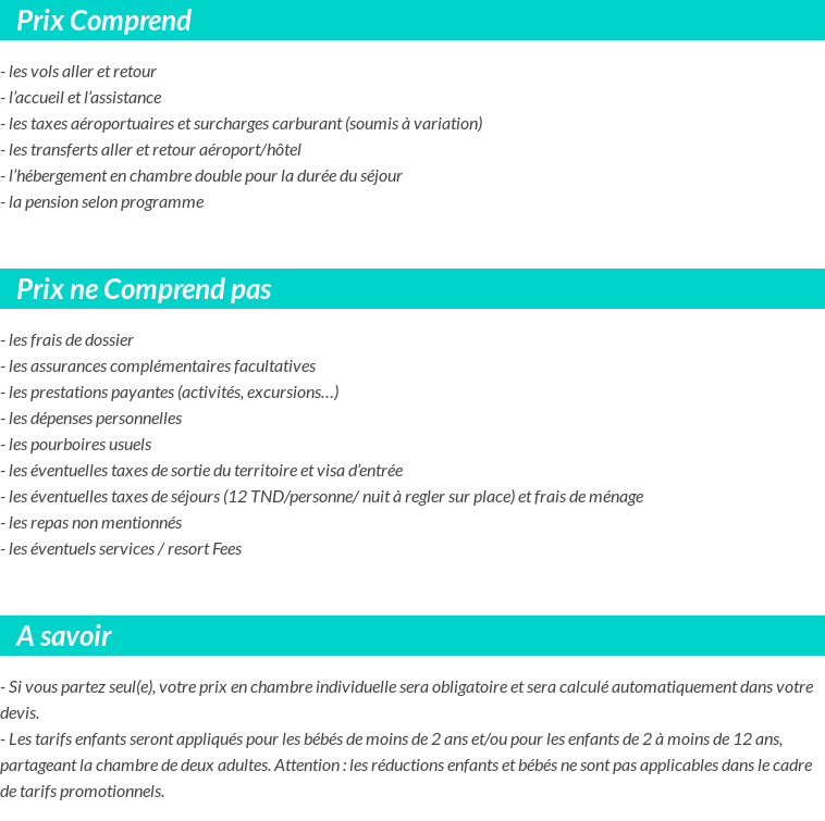 Conditions tarifaires