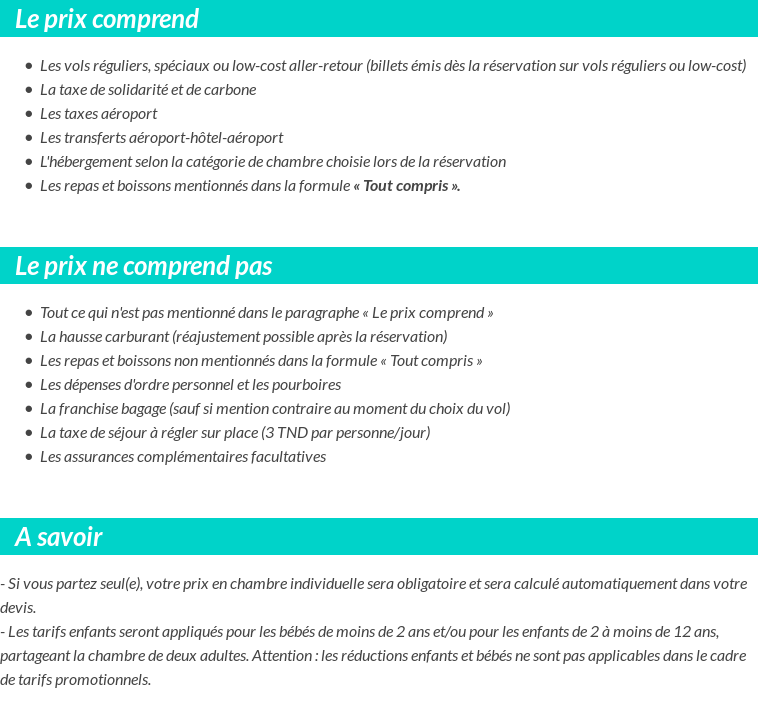 Conditions tarifaires
