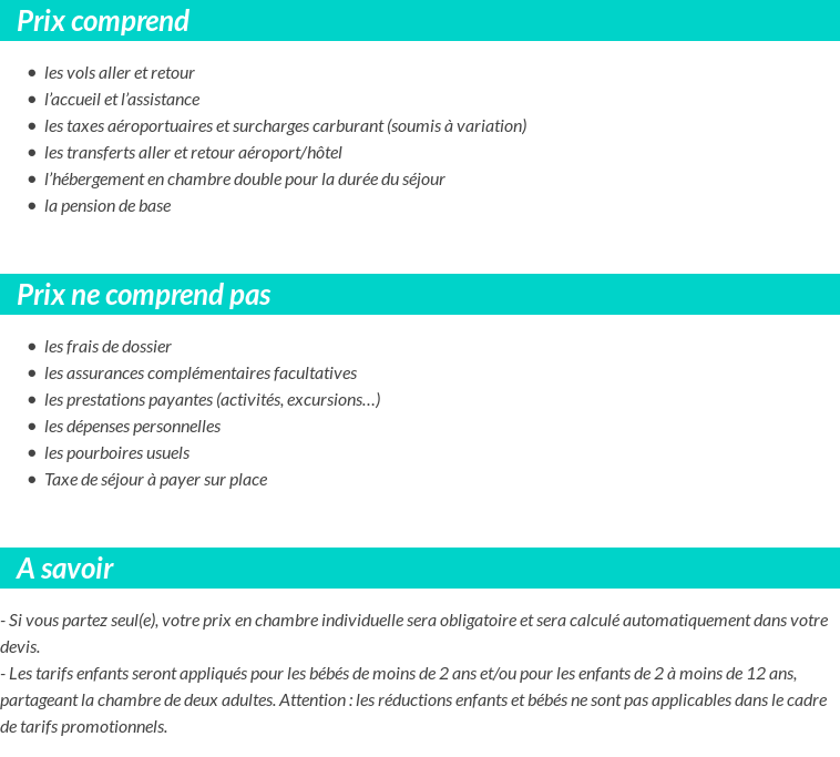 Conditions tarifaires