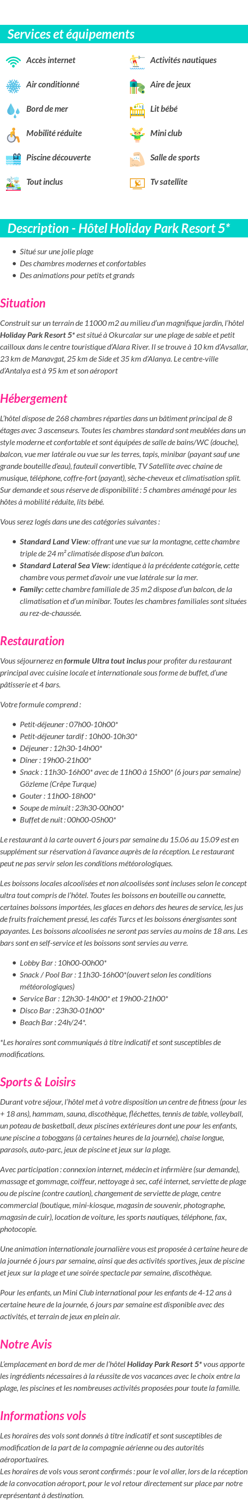 Détails du séjour