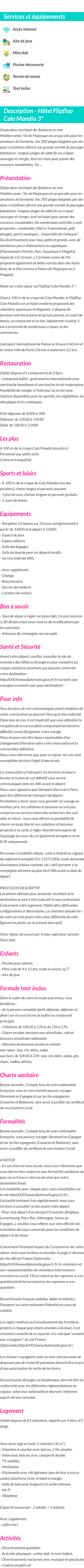 Détails du séjour