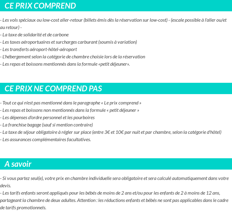Conditions tarifaires