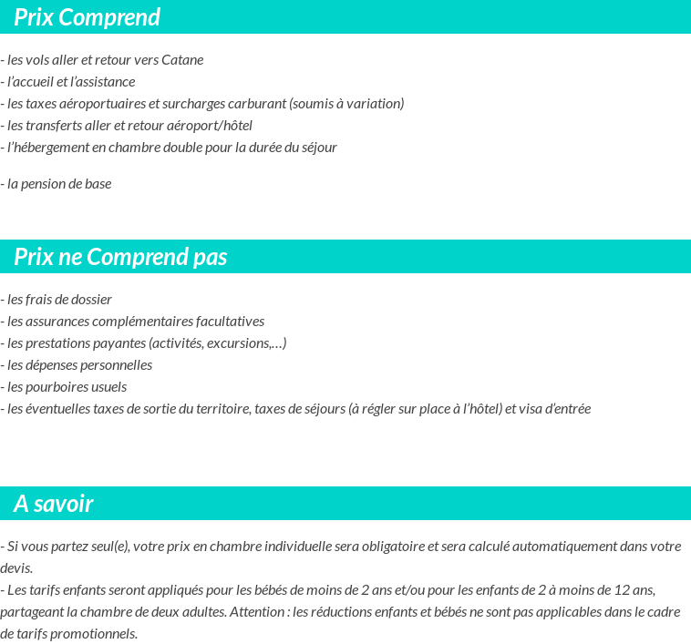 Conditions tarifaires