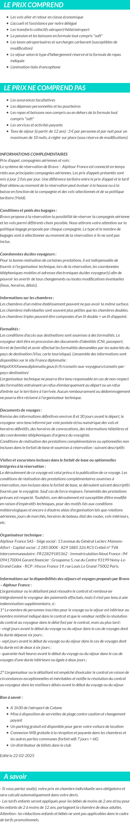 Conditions tarifaires