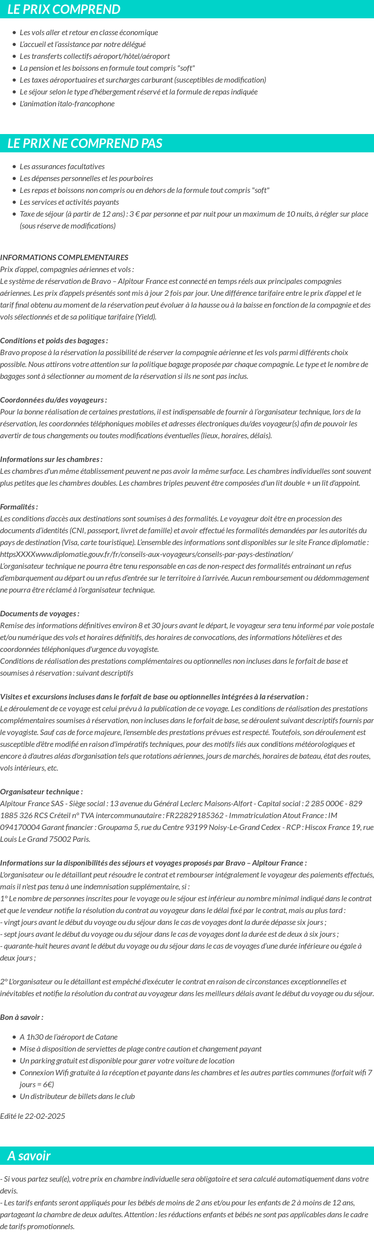 Conditions tarifaires