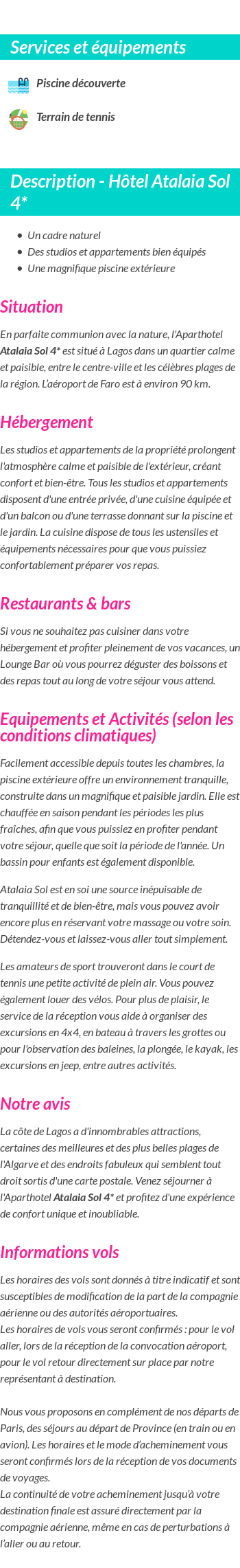 Détails du séjour