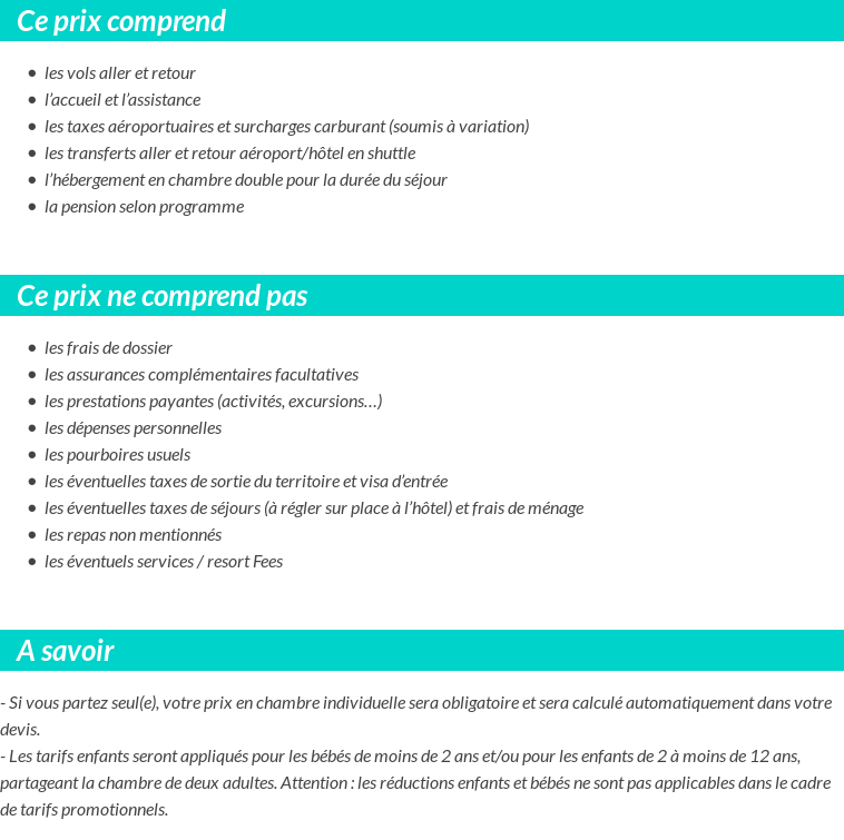 Conditions tarifaires