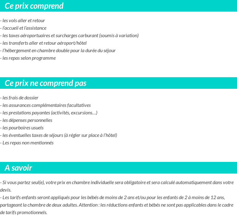 Conditions tarifaires