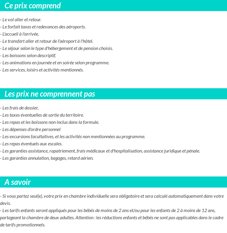 Conditions tarifaires