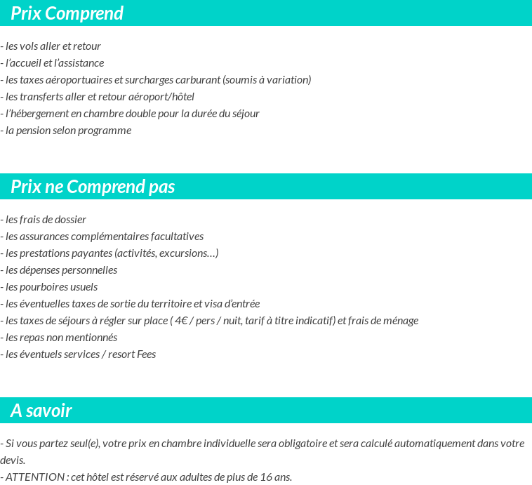 Conditions tarifaires